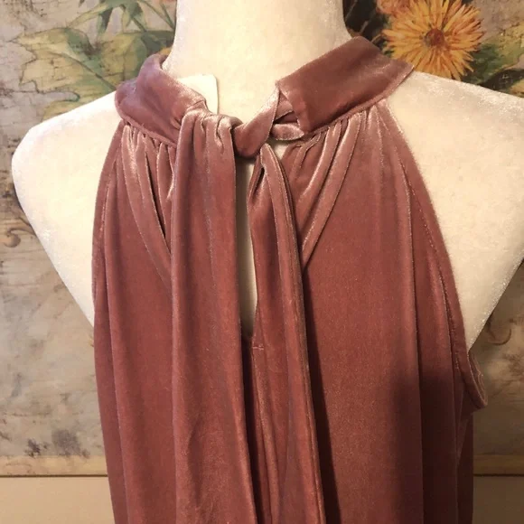 NWT Sz L Gibson X Glam The Motherchic Pink Velvet Halter Tie Top - Picture 9 of 11